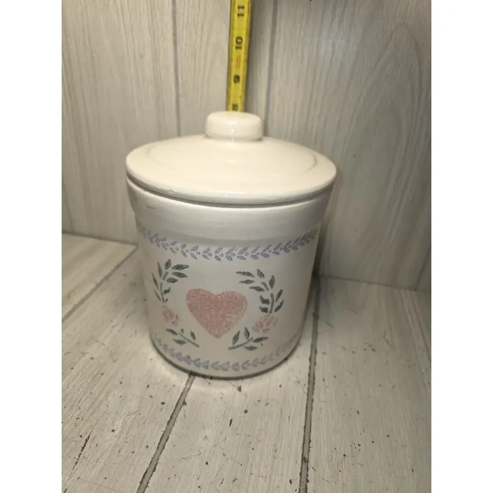 Vintage Pink Heart Flower Croc Canister USA Made 8